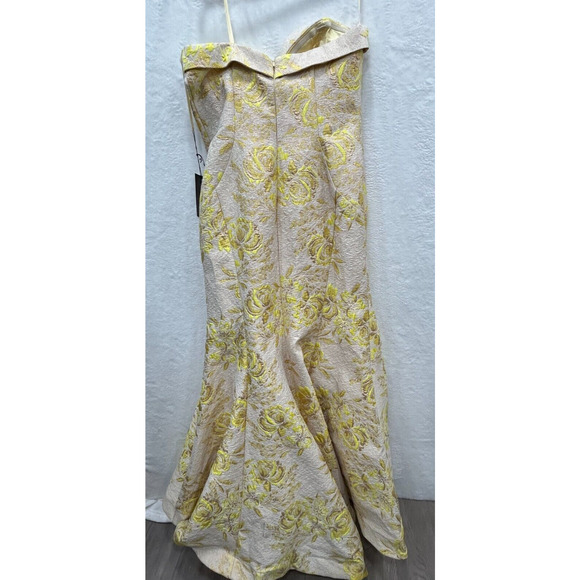 NWT Mac Duggal 66801 Metallic Brocade Strapless Bustier Gown Lemon Size 14W - Picture 7 of 14